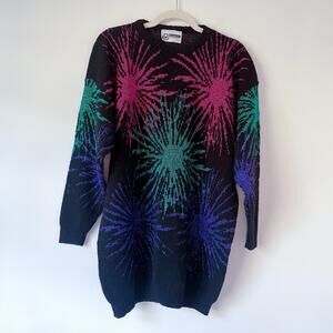 Vintage 80s Sweater XL Fireworks Colorful Metallic Novelty Knit Maximalist Retro